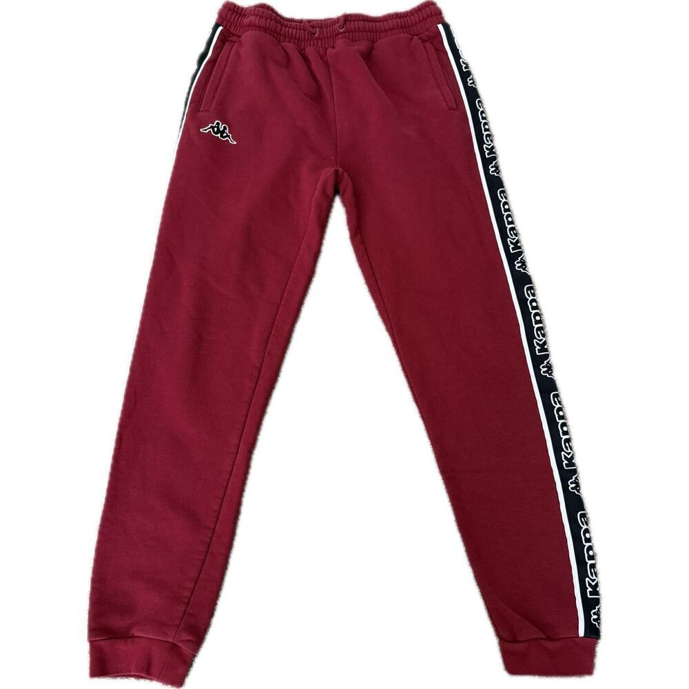 Kappa Banda Logo Tape Joggers Red Black Side Stripe Mens Pants, Medium